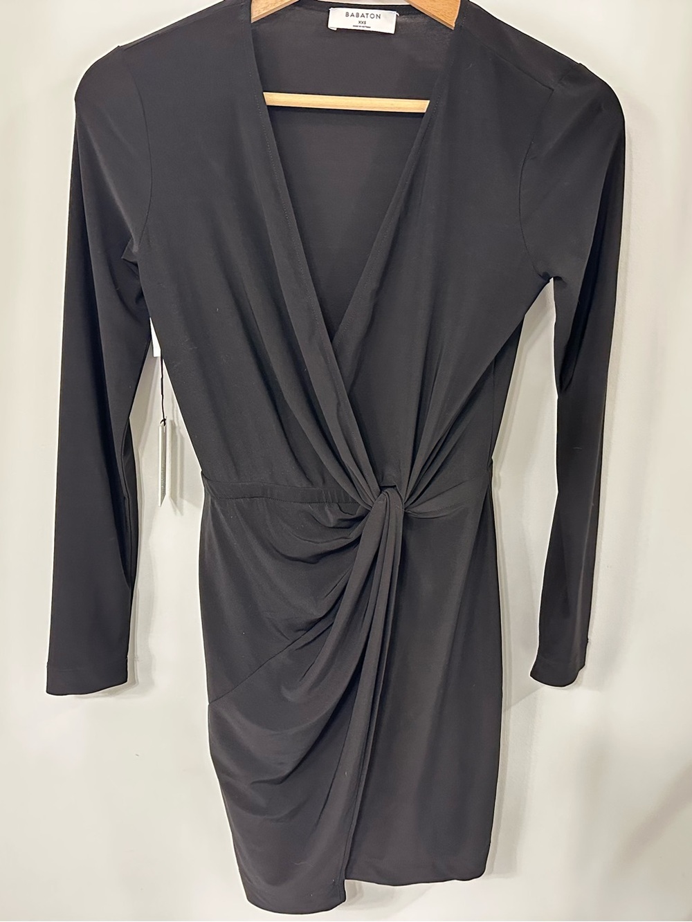 Babaton Black Long-Sleeve Twist Front Dress Size XXS